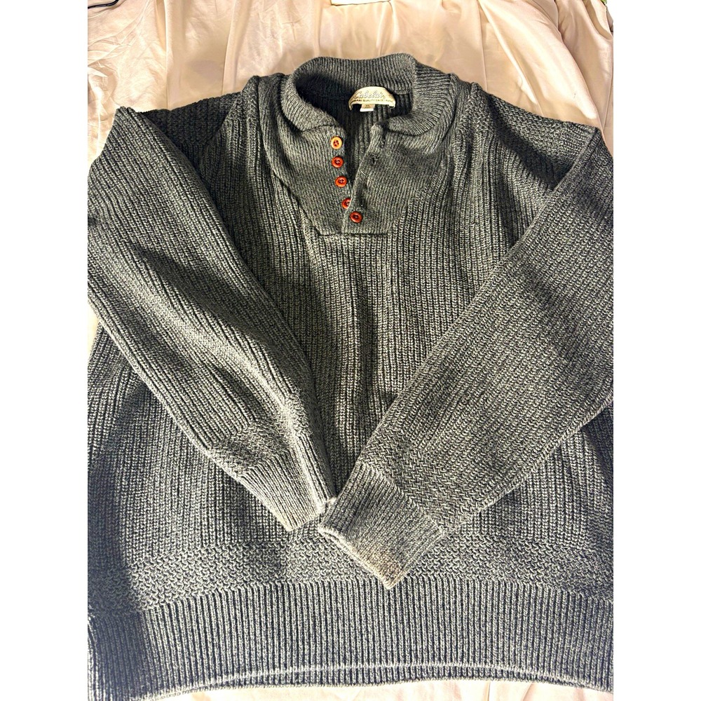 Cabela's Men's XL Regular Green Knit Henley Collared Button Pullover Sweater